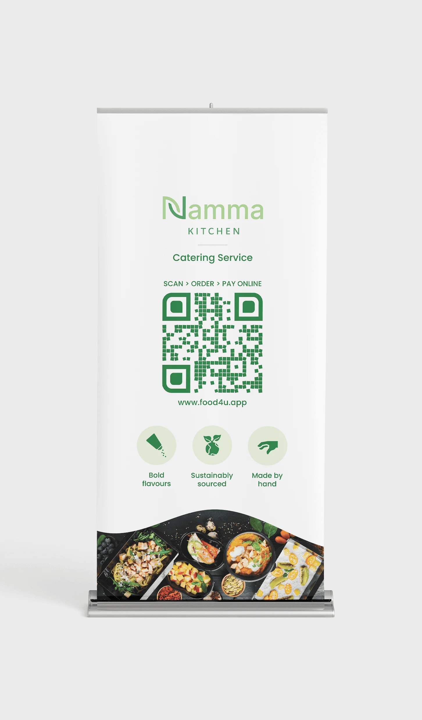 Namma Kitchen standing catering banner with food photography